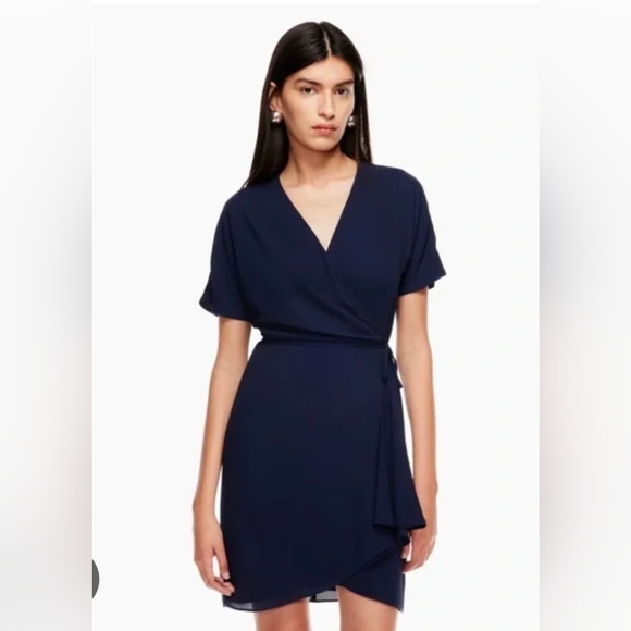 Babaton Dresses & Skirts - Babaton Navy Wrap Midi Dress